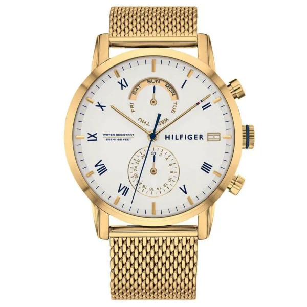 Biała tarcza chronografu 1710403 na złotej mesh bransolecie 22 mm – zdjęcie główne