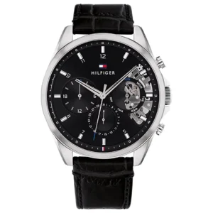 Czarna tarcza open-heart 1710449 z paskiem skórzanym 22 mm – zdjęcie główne