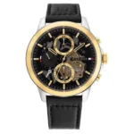 Czarna tarcza 1710474 z datownikiem i skórzanym paskiem 22 mm – zdjęcie główne