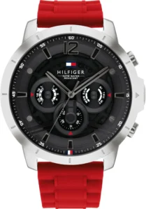 Czarno-czerwona kompozycja tarczy Ø50 mm 1710490 na czerwonym pasku silikonowym 24 mm – zdjęcie główne