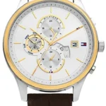 Srebrna tarcza Ø44 mm 1710501 z brązowym paskiem skórzanym 22 mm – zdjęcie główne