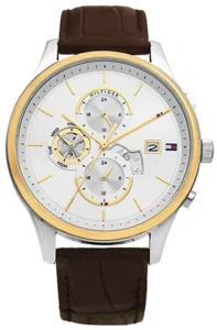 Srebrna tarcza Ø44 mm 1710501 z brązowym paskiem skórzanym 22 mm – zdjęcie główne