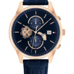 Granatowa tarcza open-heart 1710503 z paskiem skórzanym 21 mm – zdjęcie główne