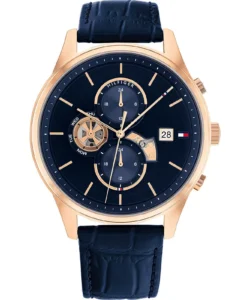 Granatowa tarcza open-heart 1710503 z paskiem skórzanym 21 mm – zdjęcie główne