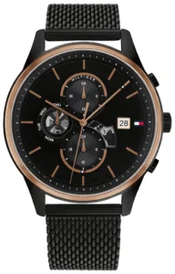 Czarna tarcza open-heart 1710505 ze stalową bransoletą mesh PVD 21 mm – zdjęcie główne