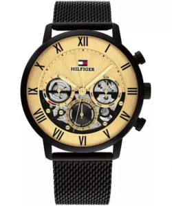 Złota tarcza open-heart 1710568 z czarną bransoletą mesh 22 mm – zdjęcie główne