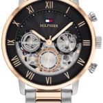 Czarna tarcza open-heart 1710570 ze stalową bransoletą PVD rose gold 22 mm – zdjęcie główne