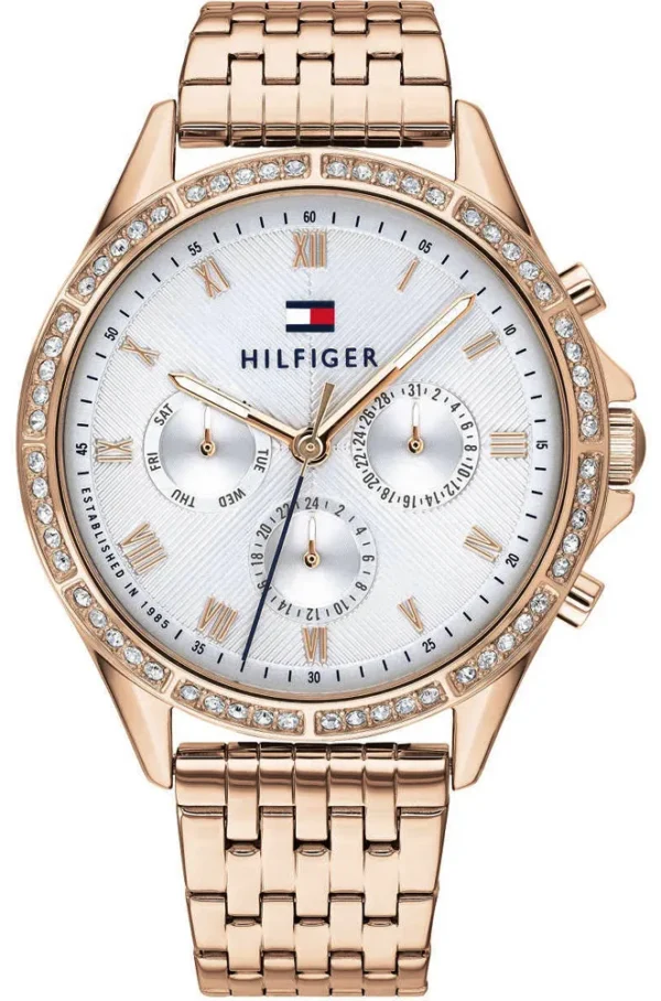 Srebrna tarcza z rzymskimi indeksami i mesh bransoletą rose gold – zdjęcie główne