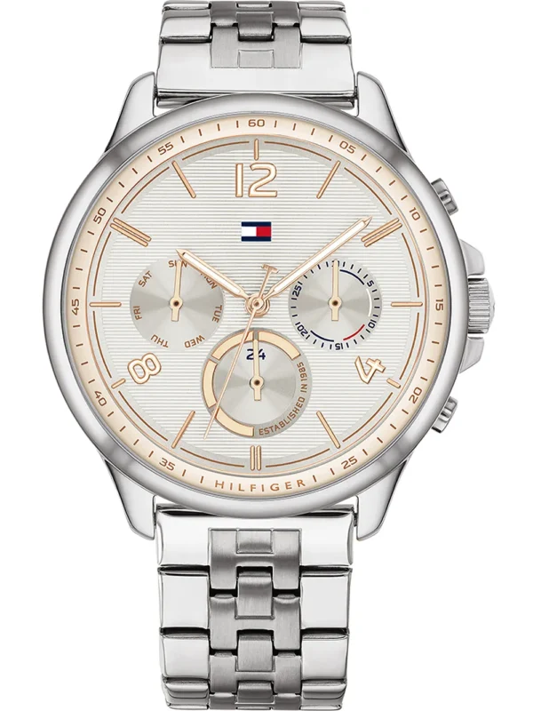 Beżowo-srebrna tarcza z meshową bransoletą – zdjęcie główne