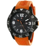 Zegarek męski Tommy Hilfiger 1790985 pomarańczowy pasek kauczukowy czarna koperta – zdjęcie główne