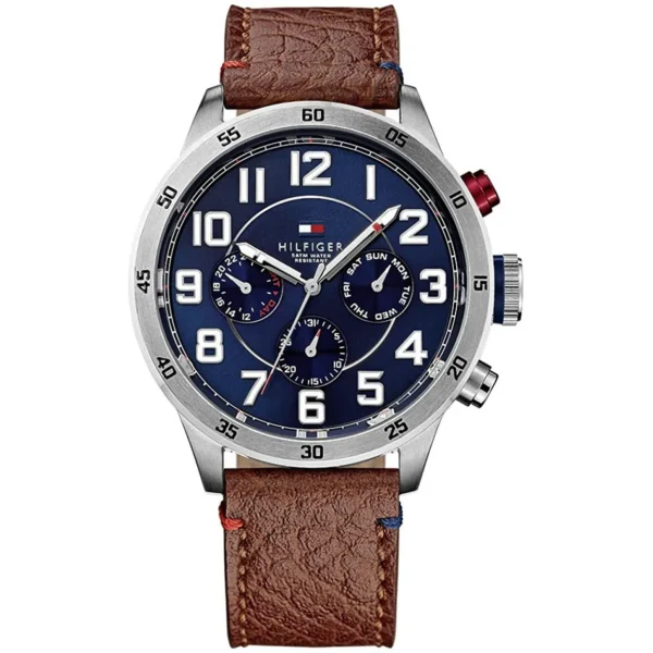 Zegarek męski Tommy Hilfiger Trent 1791066 granatowa tarcza brązowy pasek skórzany – zdjęcie główne