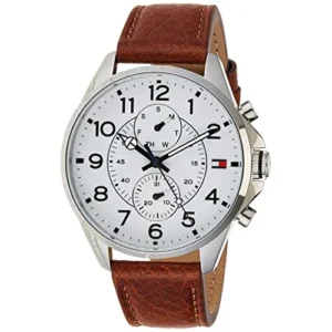 Zegarek męski Tommy Hilfiger Dean 1791274 biały cyferblat niebieskie wskazówki Horween leather – zdjęcie główne