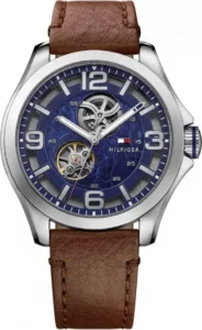 Niebieski skeleton z brązowym paskiem krokodyla – zdjęcie główne