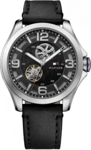 Czarna tarcza open-heart ze skórzanym paskiem – zdjęcie główne