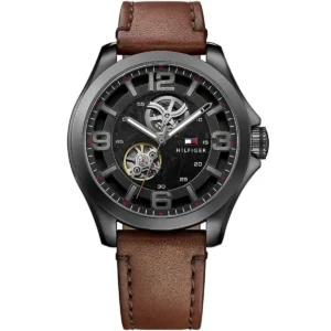 Czarna koperta skeleton ze skórzanym paskiem krokodyla – zdjęcie główne