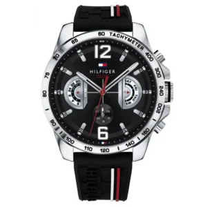Zegarek męski Tommy Hilfiger Decker 1791473 czarny gumowy pasek tachymetr sportowy – zdjęcie główne
