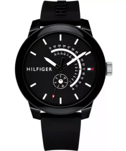Zegarek męski Tommy Hilfiger Denim 1791483 czarna tarcza datownik silikonowy pasek – zdjęcie główne