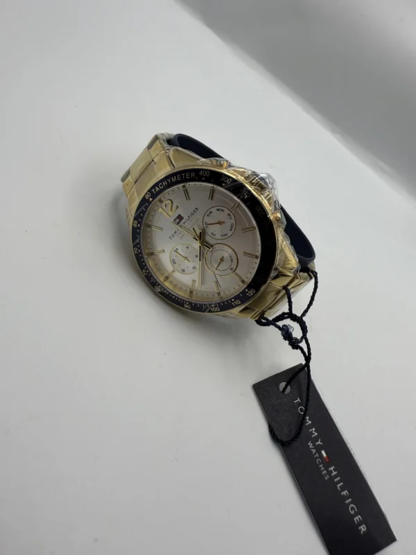 Zegarek męski Tommy Hilfiger Luke 1791121 złota koperta biała tarcza tachymetr chronograf – zdjęcie 2