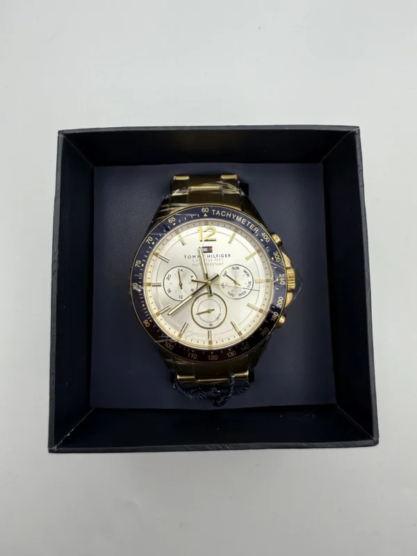 Zegarek męski Tommy Hilfiger Luke 1791121 złota koperta biała tarcza tachymetr chronograf – zdjęcie 3