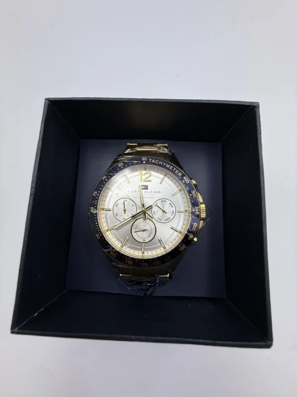 Zegarek męski Tommy Hilfiger Luke 1791121 złota koperta biała tarcza tachymetr chronograf – zdjęcie 4