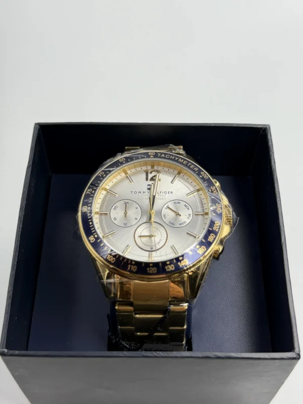 Zegarek męski Tommy Hilfiger Luke 1791121 złota koperta biała tarcza tachymetr chronograf – zdjęcie 5