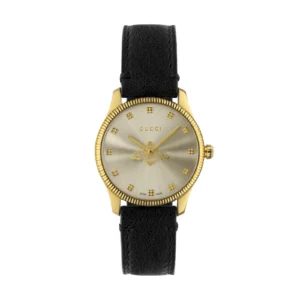 Zegarek damski Gucci G-Timeless YA1265023 – obracająca się srebrna pszczoła i skórzany pasek