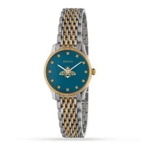 Zegarek damski Gucci G-Timeless YA1265029 – niebieska tarcza z diamentowymi akcentami i stalowa koperta Ø32 mm