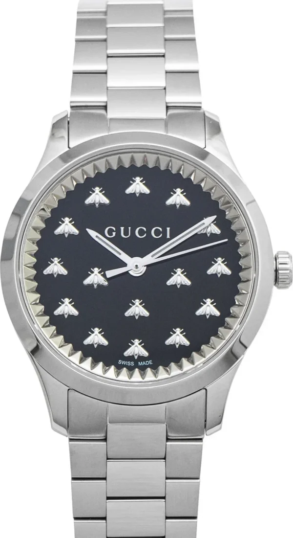 Zegarek damski Gucci G-Timeless YA1265034 – czarna tarcza z onyksu i srebrne pszczoły
