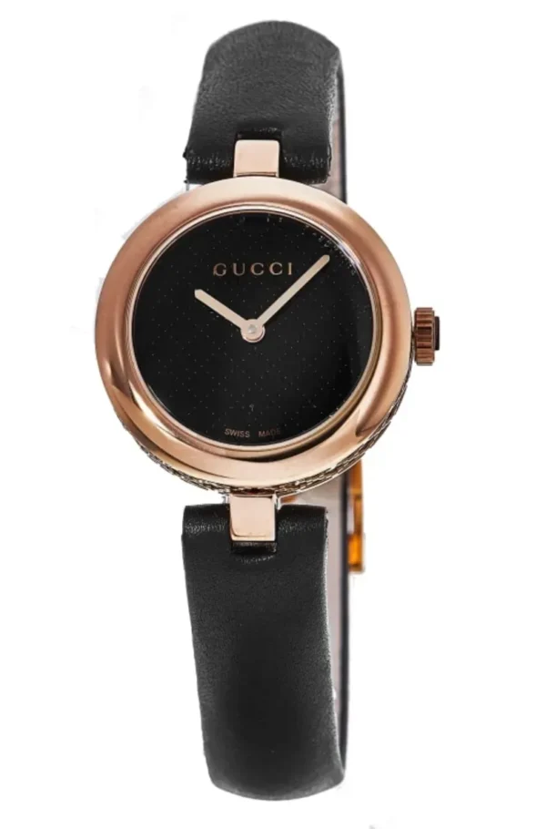 Zegarek damski Gucci Diamantissima YA141501 – czarna tarcza i koperta PVD różowe złoto Ø27 mm
