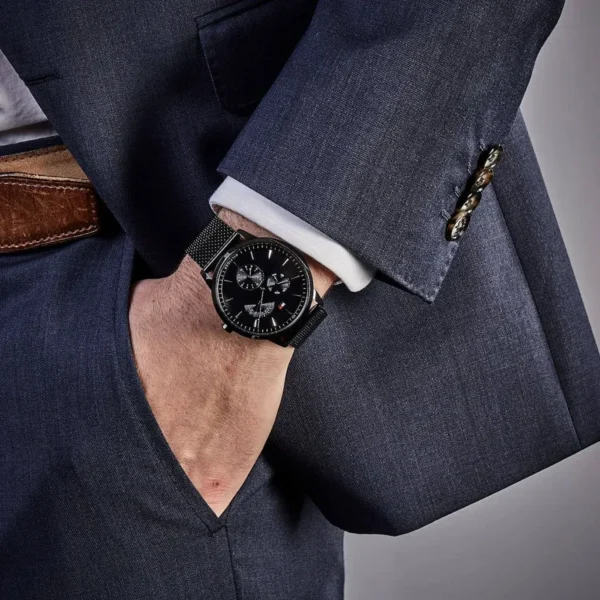 Granatowa tarcza zegarka Brad 1710392 na mesh bransolecie 22 mm – zdjęcie 4