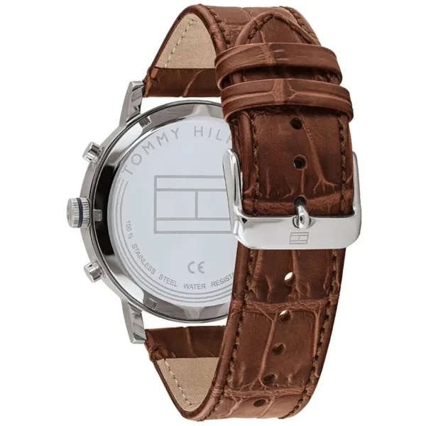 Niebieska tarcza zegarka Evan 1710393 z GMT na brązowym pasku 22 mm – zdjęcie 3