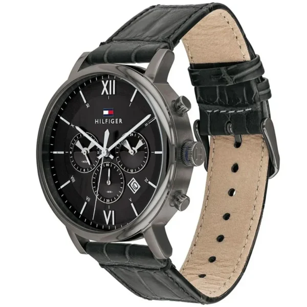 Czarna tarcza GMT Evan 1710395 na szarym pasku skórzanym 22 mm – zdjęcie 3