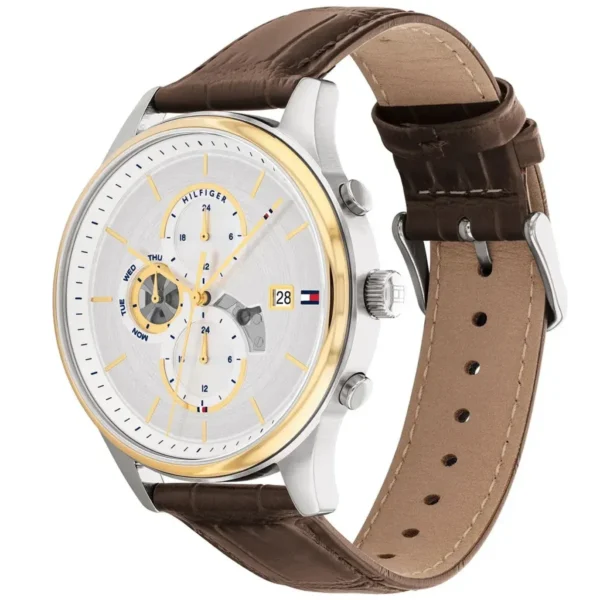 Srebrna tarcza Ø44 mm 1710501 z brązowym paskiem skórzanym 22 mm – zdjęcie 2