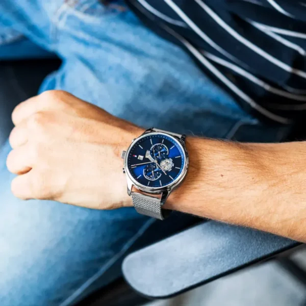 Granatowa tarcza Ø44 mm 1710504 z mesh bransoletą 21 mm – zdjęcie 4