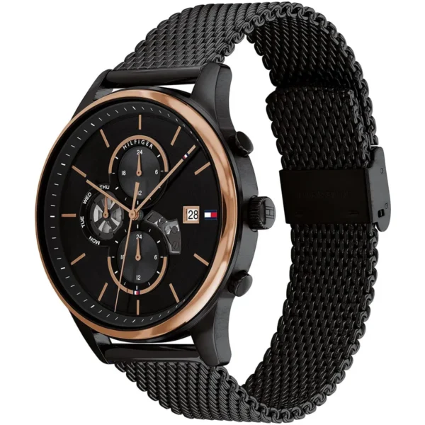 Czarna tarcza open-heart 1710505 ze stalową bransoletą mesh PVD 21 mm – zdjęcie 2