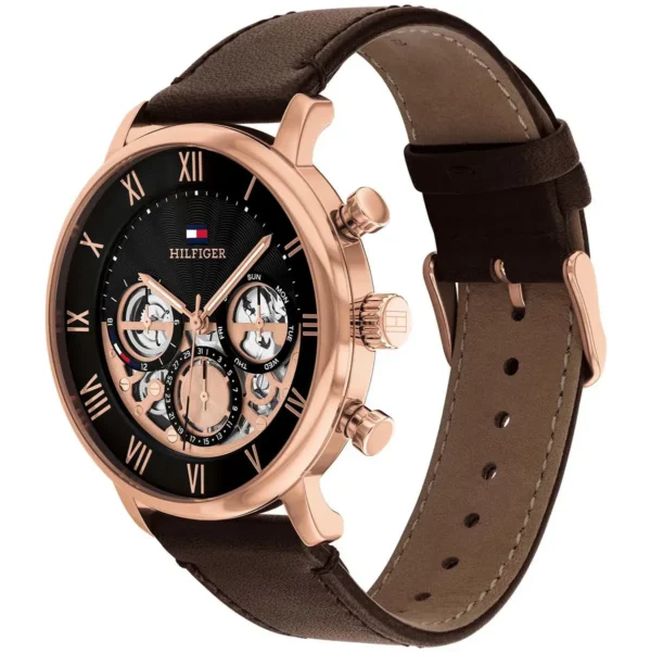 Czarna tarcza open-heart 1710566 z brązowym paskiem skórzanym 22 mm – zdjęcie 2