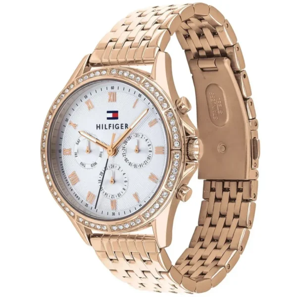 Srebrna tarcza z rzymskimi indeksami i mesh bransoletą rose gold – zdjęcie 3