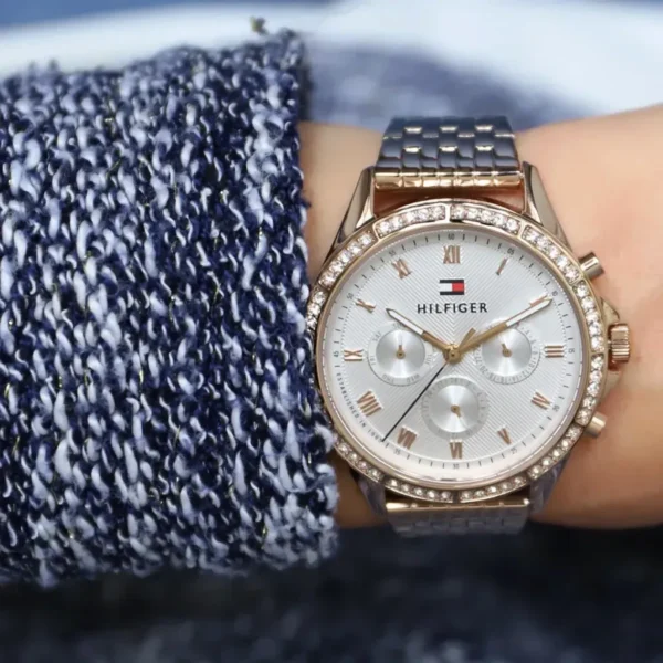 Srebrna tarcza z rzymskimi indeksami i mesh bransoletą rose gold – zdjęcie 4