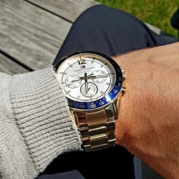 Zegarek męski Tommy Hilfiger Luke 1791121 złota koperta biała tarcza tachymetr chronograf – zdjęcie 12