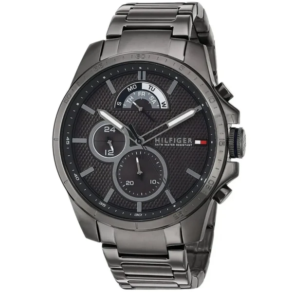 Szara tarcza chronograf z mesh bransoletą – zdjęcie 2