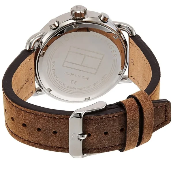 Granatowa tarcza chronograf na skórzanym pasku – zdjęcie 2