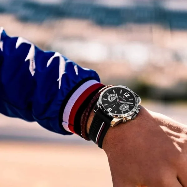Zegarek męski Tommy Hilfiger Decker 1791473 czarny gumowy pasek tachymetr sportowy – zdjęcie 3