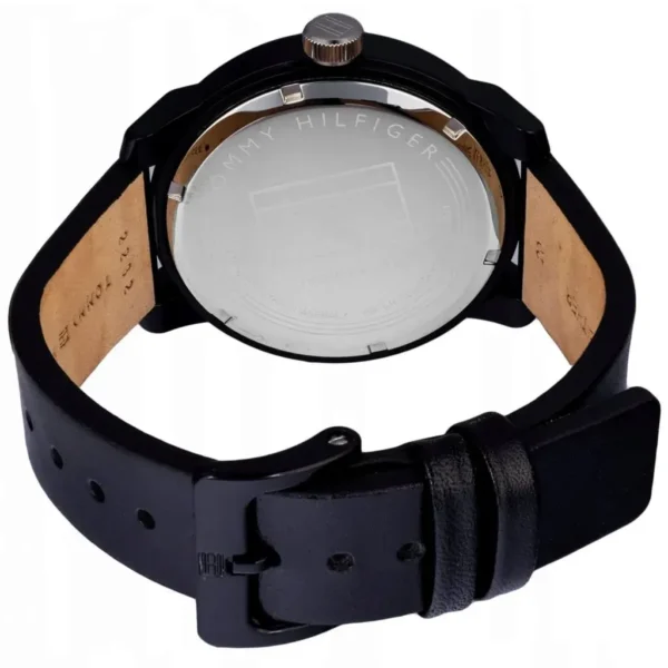 Zegarek męski Tommy Hilfiger Denim 1791479 czarna tarcza brązowy pasek skórzany – zdjęcie 2