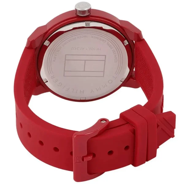 Zegarek męski Tommy Hilfiger Denim 1791480 czerwony pasek gumowy czarna tarcza – zdjęcie 2