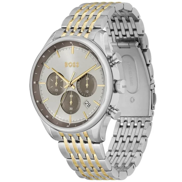 Męski zegarek Hugo Boss Gregor 1514053 ze bicolor kopertą srebrno-złotą Ø45 mm – zdjęcie 2