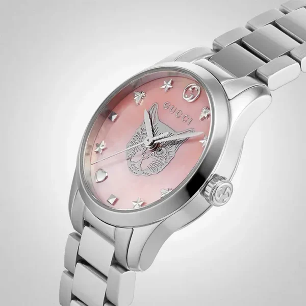Zegarek damski Gucci G-Timeless YA1265013 tarcza z masy perłowej i stalowa bransoleta Ø32 mm zdjęcie 3 widok z boku