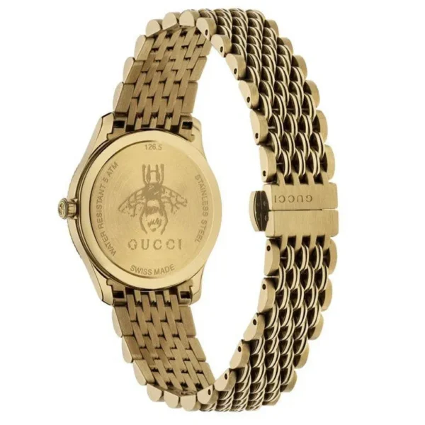 Zegarek damski Gucci G-Timeless YA1265021 złota bransoleta PVD i stalowa koperta Ø32 mm zdjęcie 2 widok koperty i zapięcia