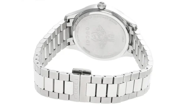 Zegarek damski Gucci G-Timeless YA1265031 srebrna tarcza z motywem pszczół i stalowa koperta Ø32 mm zdjęcie 2 widok koperty i zapięcia