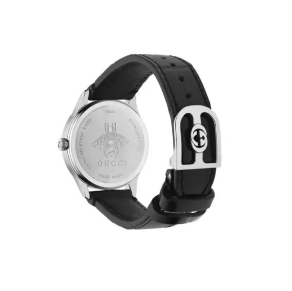 Zegarek damski Gucci G-Timeless Multibee YA1265055 czarna tarcza z onyksu i złote pszczoły zdjęcie 2 widok koperty i zapięcia