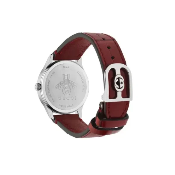 Zegarek damski Gucci G-Timeless YA1265057 skórzany pasek z krokodyla i luminescencyjne wskazówki zdjęcie 2 widok koperty i zapięcia